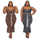 Plus Size Print Tie Up Slim Midi Dress NNWF-7989