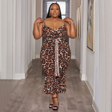 Plus Size Print Tie Up Slim Midi Dress NNWF-7989