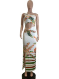 Slash Shoulder Print Hollow Out Maxi Dress QODY-6037