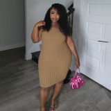 Plus Size Slash Neck Solid Color Slim Midi Dress NNWF-8022