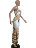 Slash Shoulder Print Hollow Out Maxi Dress QODY-6037