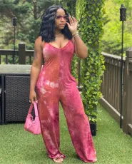 Fashion Print Sling Wide Leg Jumpsuit FENF-149