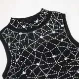 Hot Drill Sleeveless Mesh Two Piece Skirts Set CYA-901266