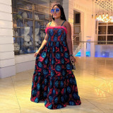 Sling Printed Loose Big Swing Maxi Dress CYA-901254
