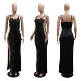Sexy Sling Hot Drill Solid Irregular Maxi Dress CYA-901213