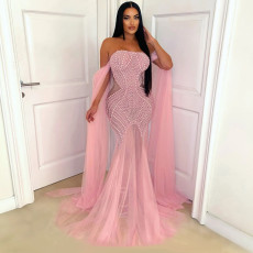  Sexy Tube Top Mesh Hot Drill Evening Dress CYA-901222