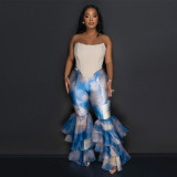 Tie-Dye Printed Slim Fit Ruffle Flared Pants CYA-901251