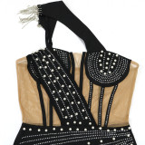 Sexy Slant Neck High Split Hot Drill Evening Dress CYA-901216