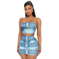 Sexy Wrap Chest Tops And Skirts Two Piece Set CYA-901282