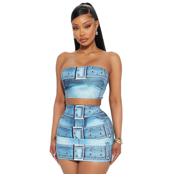 Sexy Wrap Chest Tops And Skirts Two Piece Set CYA-901282
