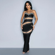 Wrap Chest Sleeveless Hot Drill Split Evening Dress CYA-901245