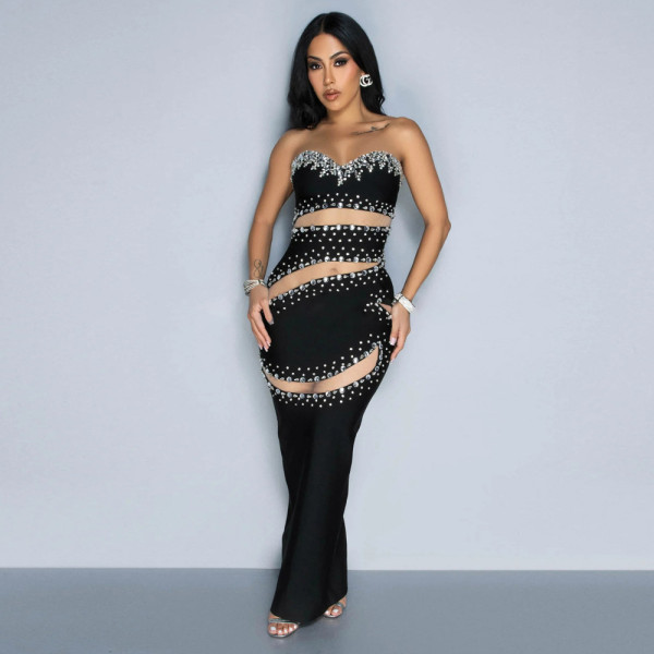 Wrap Chest Sleeveless Hot Drill Split Evening Dress CYA-901245