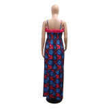 Sling Printed Loose Big Swing Maxi Dress CYA-901254
