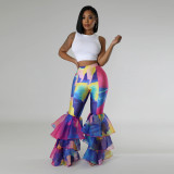Tie-Dye Printed Slim Fit Ruffle Flared Pants CYA-901251