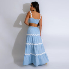 Fashion Sling Tops Big Swing Long Skirt Two Piece Set CYA-901275