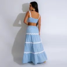 Fashion Sling Tops Big Swing Long Skirt Two Piece Set CYA-901275