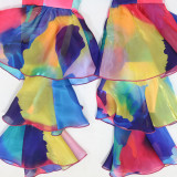 Tie-Dye Printed Slim Fit Ruffle Flared Pants CYA-901251