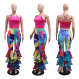 Tie-Dye Printed Slim Fit Ruffle Flared Pants CYA-901251