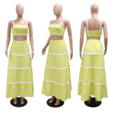 Fashion Sling Tops Big Swing Long Skirt Two Piece Set CYA-901275