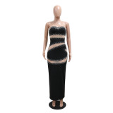 Wrap Chest Sleeveless Hot Drill Split Evening Dress CYA-901245
