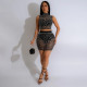 Hot Drill Sleeveless Mesh Two Piece Skirts Set CYA-901266