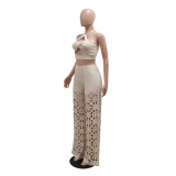 Sexy Halter Vest And Hollow Out Wide Pants 2 Piece Set CYA-901285