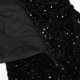 Sequin Slash Shoulder Feather Splicing Midi Dress CYA-901312