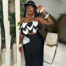 Color Block Sling Vest And Spit Skirt Two Piece Set CYA-901307