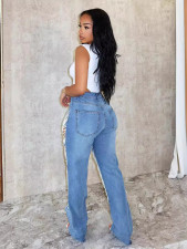 Fashion Holes Pearl Chain Jeans MEM-88586