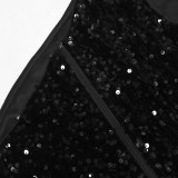 Sequin Slash Shoulder Feather Splicing Midi Dress CYA-901312