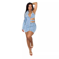 Off Shoulder Single Sleeve Fashion Denim Dress MEM-88588