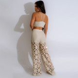 Sexy Halter Vest And Hollow Out Wide Pants 2 Piece Set CYA-901285