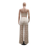 Sexy Halter Vest And Hollow Out Wide Pants 2 Piece Set CYA-901285