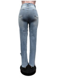 Fashion Holes Pearl Chain Jeans MEM-88586
