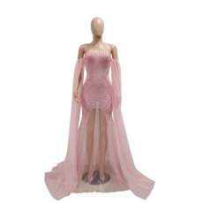  Sexy Tube Top Mesh Hot Drill Evening Dress CYA-901222