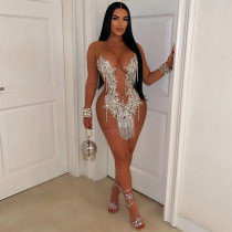 Sequin See Through Tassel Mini Dress CYA-901209