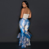 Tie-Dye Printed Slim Fit Ruffle Flared Pants CYA-901251