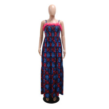 Sling Printed Loose Big Swing Maxi Dress CYA-901254