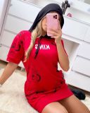 Letter Print Short Sleeve T Shirt Dress YIM-YMTC023