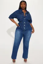Fashion Short Sleeve Slim Denim  Jumpsuit LX-3575