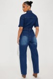 Fashion Short Sleeve Slim Denim  Jumpsuit LX-3575
