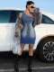 Slant Shoulder Tight Waist Washed Denim Mini Dress LX-6977