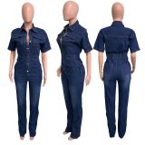 Fashion Short Sleeve Slim Denim  Jumpsuit LX-3575