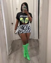 Print Short Sleeve T Shirt And Mini Skirt Two Piece Set SFY-475