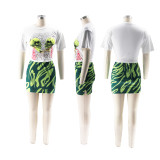 Print Short Sleeve T Shirt And Mini Skirt Two Piece Set SFY-475