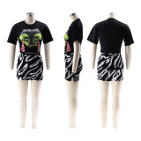 Print Short Sleeve T Shirt And Mini Skirt Two Piece Set SFY-475