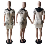 Letter Print Short Sleeve T Shirt Dress YIM-YMTC023
