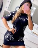 Letter Print Short Sleeve T Shirt Dress YIM-YMTC023