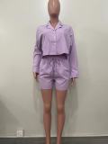 Solid Color Short Sleeve Two Piece Shorts Set OLYF-6152