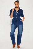 Fashion Short Sleeve Slim Denim  Jumpsuit LX-3575
